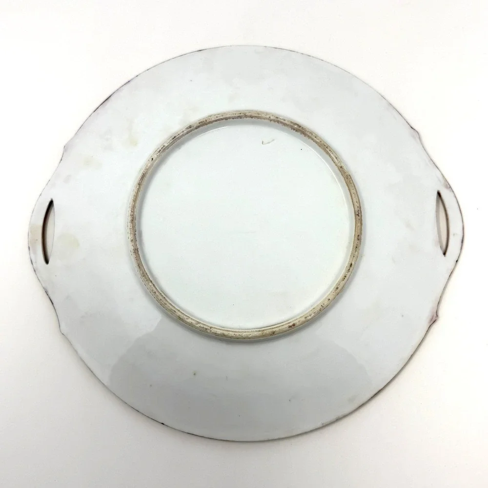 Antique Hand Painted Porcelain Cake Plate Floral Gold Handles Germany 10.5